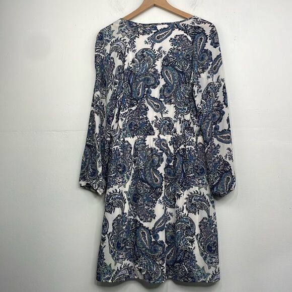 DR2 Shift Dress Paisley Print front tussles split sleeves size Medium - Picture 3 of 16
